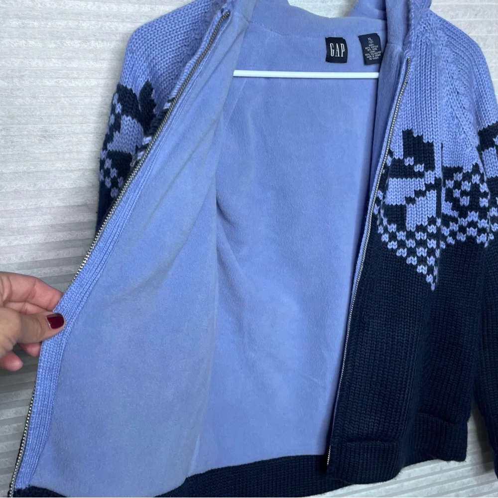 Vintage GAP Kids Knit Fleece Y2K Holiday Hooded Long Sleeve warm sweater XL 12